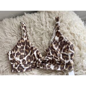Aerie Leopard Print Bikini Top Size M Scoop Neck Knot Front Swimwear NWT $39.95